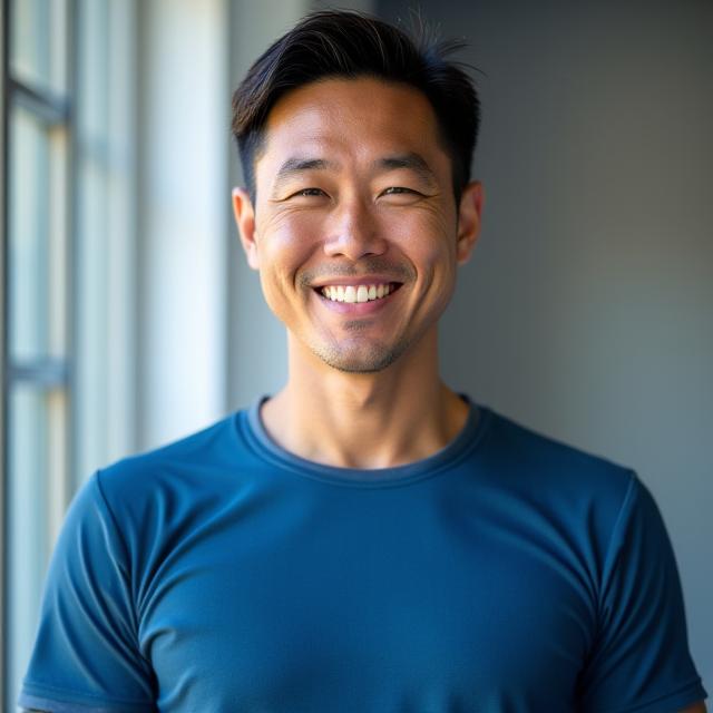 Professional headshot of David Lee, a man with a friendly smile, in athletic wear.