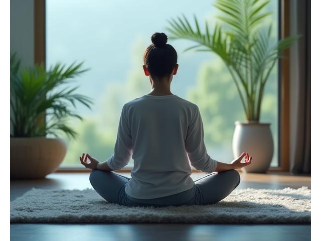Person practicing meditation in a serene setting