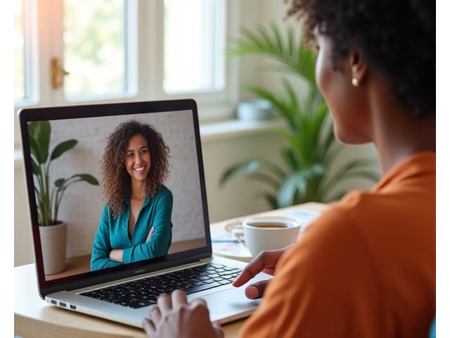 Coach and client engaged in online health coaching session